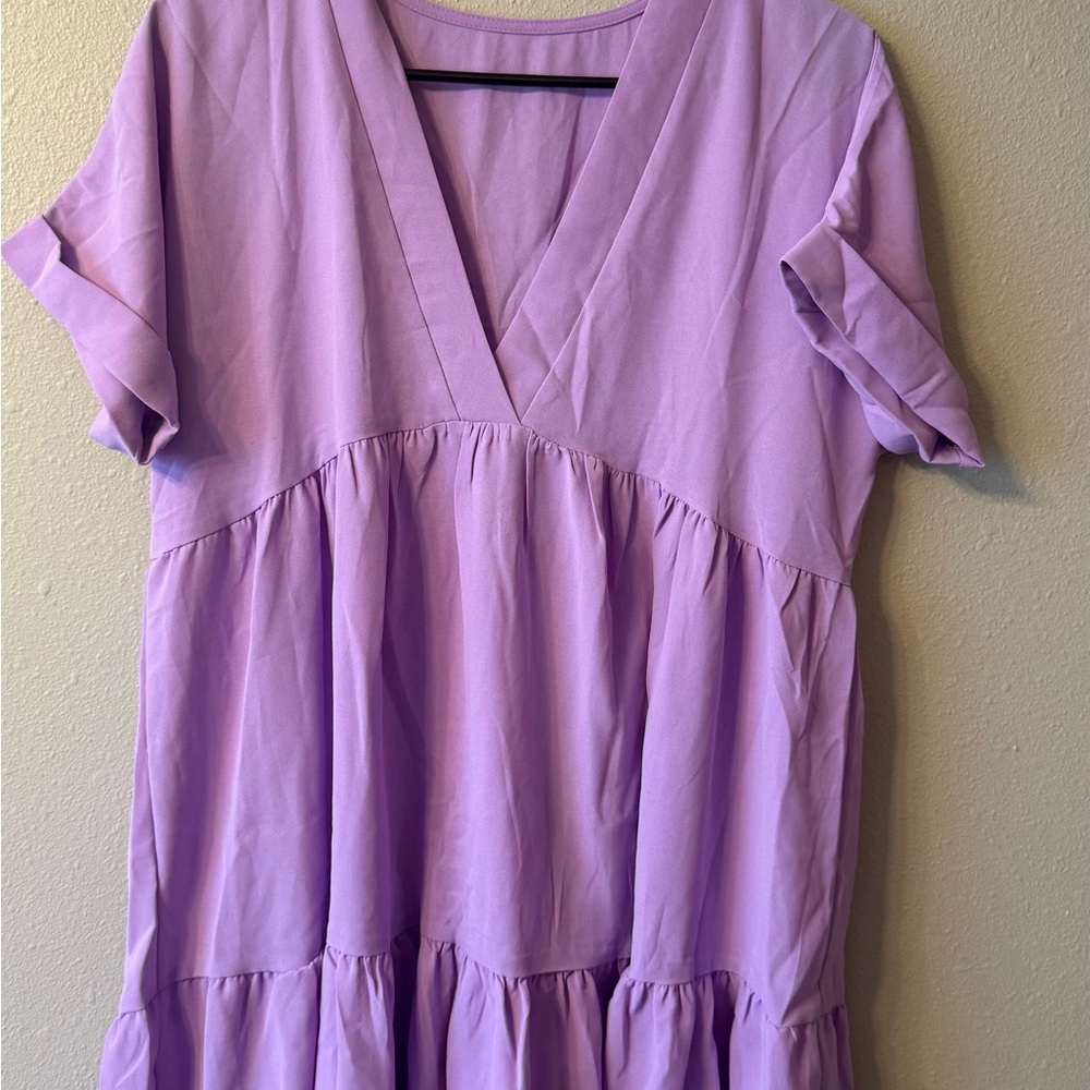 SHEIN Lilac V-Neck Tiered Dress
